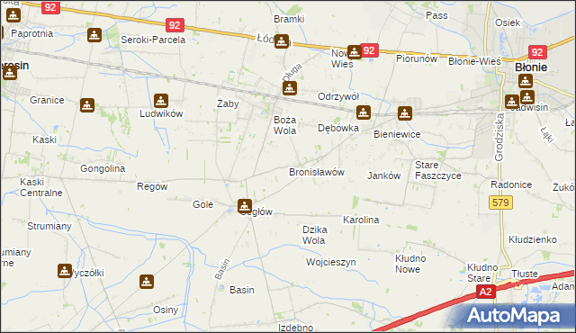 mapa Bronisławów gmina Baranów, Bronisławów gmina Baranów na mapie Targeo