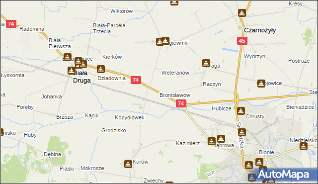 mapa Bronisławów gmina Biała, Bronisławów gmina Biała na mapie Targeo