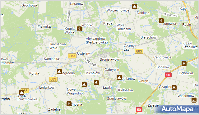 mapa Bronisławów gmina Prażmów, Bronisławów gmina Prażmów na mapie Targeo