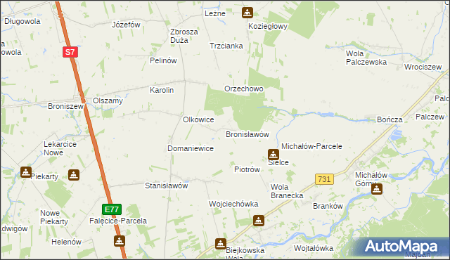 mapa Bronisławów gmina Promna, Bronisławów gmina Promna na mapie Targeo