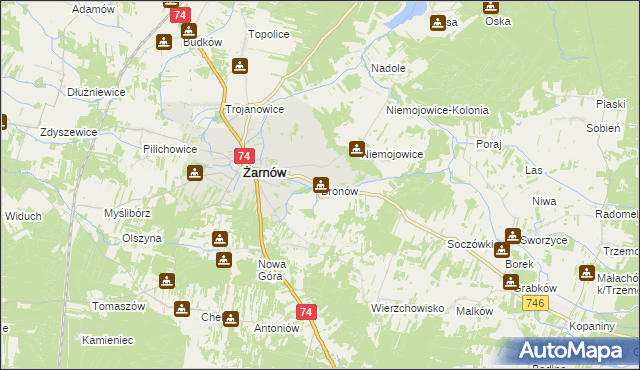 mapa Bronów gmina Żarnów, Bronów gmina Żarnów na mapie Targeo