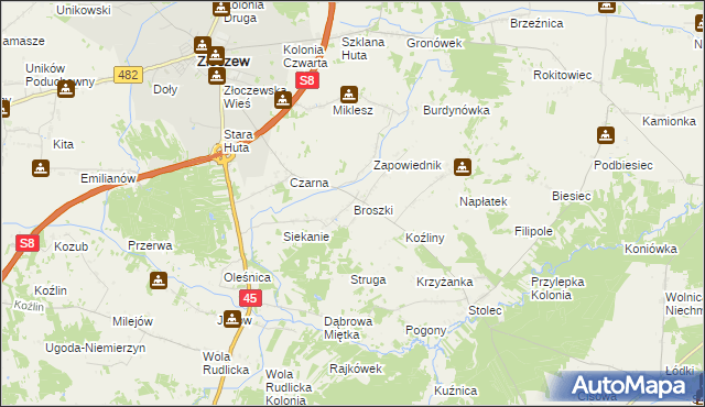 mapa Broszki, Broszki na mapie Targeo