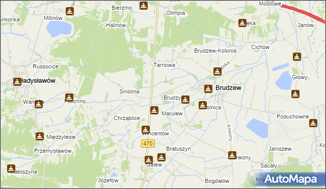 mapa Brudzyń gmina Brudzew, Brudzyń gmina Brudzew na mapie Targeo