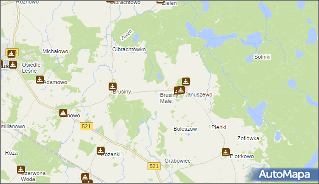 mapa Brusiny Małe, Brusiny Małe na mapie Targeo