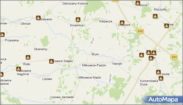 mapa Bryki gmina Drohiczyn, Bryki gmina Drohiczyn na mapie Targeo