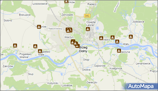 mapa Brzeg Dolny, Brzeg Dolny na mapie Targeo