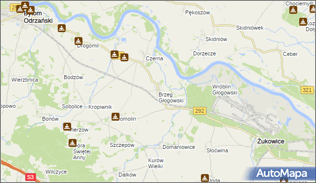 mapa Brzeg Głogowski, Brzeg Głogowski na mapie Targeo