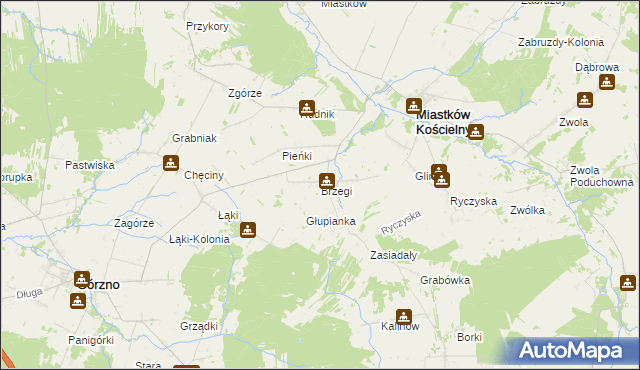 mapa Brzegi gmina Miastków Kościelny, Brzegi gmina Miastków Kościelny na mapie Targeo