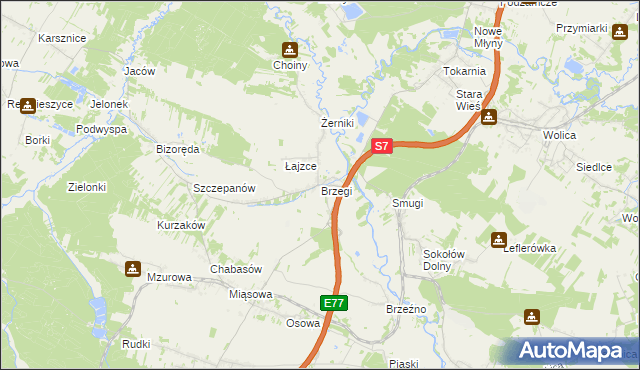 mapa Brzegi gmina Sobków, Brzegi gmina Sobków na mapie Targeo