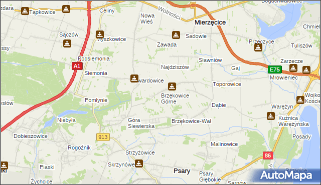 mapa Brzękowice Górne, Brzękowice Górne na mapie Targeo