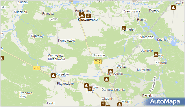 mapa Brzeście gmina Kluczewsko, Brzeście gmina Kluczewsko na mapie Targeo