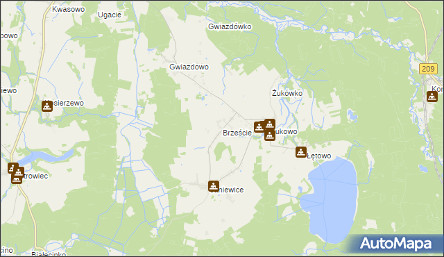 mapa Brzeście gmina Sławno, Brzeście gmina Sławno na mapie Targeo