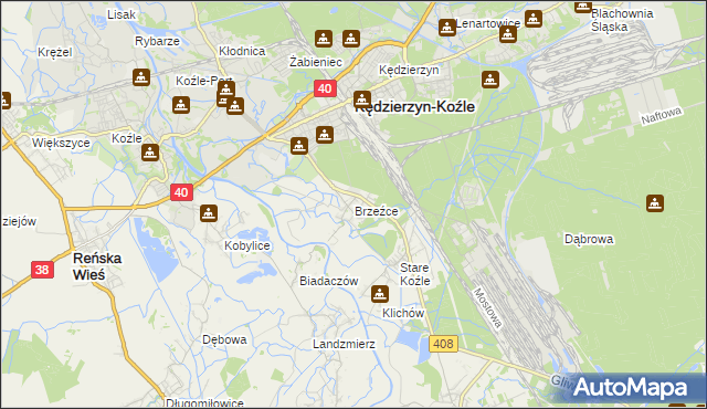 mapa Brzeźce gmina Bierawa, Brzeźce gmina Bierawa na mapie Targeo