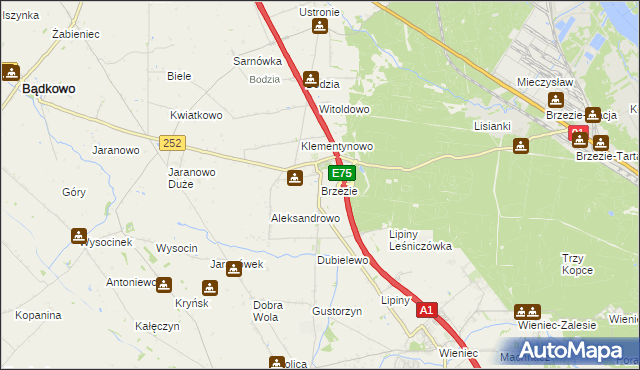 mapa Brzezie gmina Brześć Kujawski, Brzezie gmina Brześć Kujawski na mapie Targeo