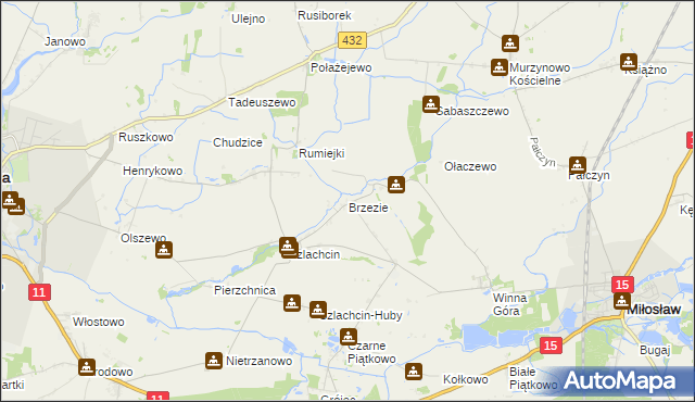 mapa Brzezie gmina Środa Wielkopolska, Brzezie gmina Środa Wielkopolska na mapie Targeo