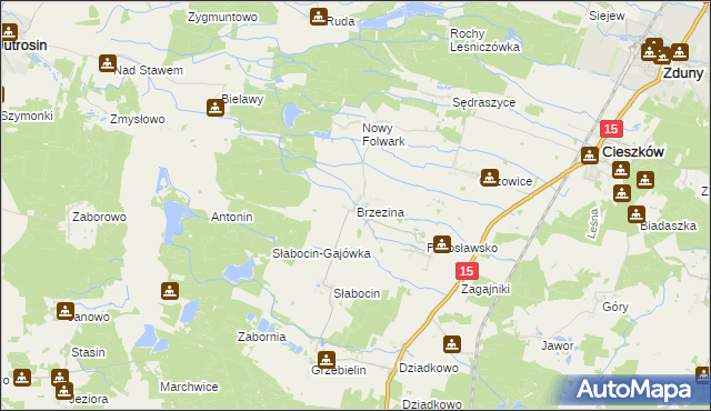 mapa Brzezina gmina Cieszków, Brzezina gmina Cieszków na mapie Targeo