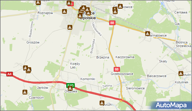 mapa Brzezina gmina Strzelce Opolskie, Brzezina gmina Strzelce Opolskie na mapie Targeo