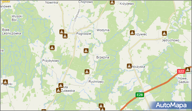 mapa Brzezina gmina Tolkmicko, Brzezina gmina Tolkmicko na mapie Targeo