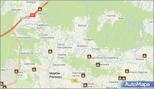 mapa Brzezinki gmina Masłów, Brzezinki gmina Masłów na mapie Targeo