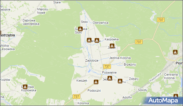 mapa Brzezinki gmina Pionki, Brzezinki gmina Pionki na mapie Targeo