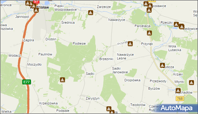 mapa Brzezinki gmina Wodzisław, Brzezinki gmina Wodzisław na mapie Targeo