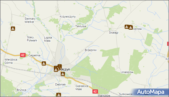 mapa Brzezinki gmina Wołczyn, Brzezinki gmina Wołczyn na mapie Targeo