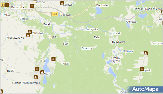 mapa Brzeziny gmina Górzno, Brzeziny gmina Górzno na mapie Targeo