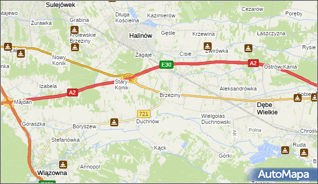 mapa Brzeziny gmina Halinów, Brzeziny gmina Halinów na mapie Targeo