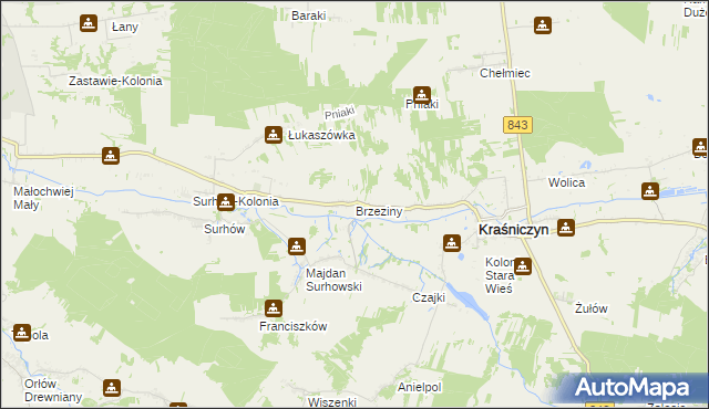 mapa Brzeziny gmina Kraśniczyn, Brzeziny gmina Kraśniczyn na mapie Targeo