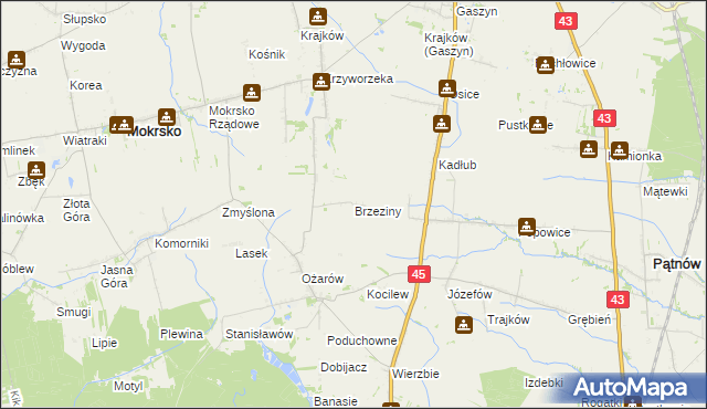 mapa Brzeziny gmina Mokrsko, Brzeziny gmina Mokrsko na mapie Targeo