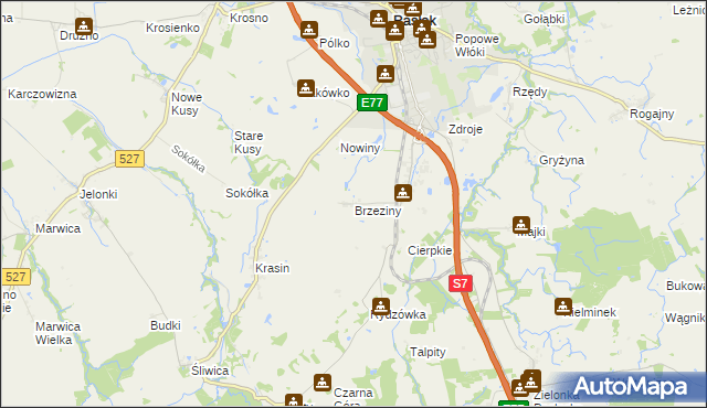 mapa Brzeziny gmina Pasłęk, Brzeziny gmina Pasłęk na mapie Targeo