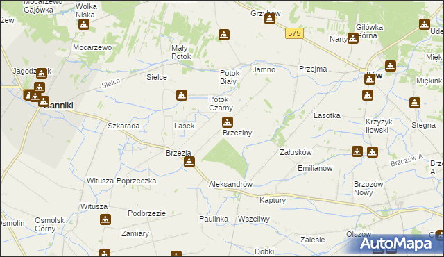 mapa Brzeziny gmina Sanniki, Brzeziny gmina Sanniki na mapie Targeo