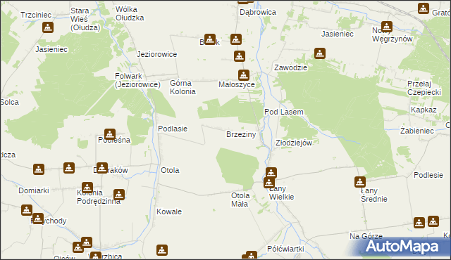 mapa Brzeziny gmina Żarnowiec, Brzeziny gmina Żarnowiec na mapie Targeo