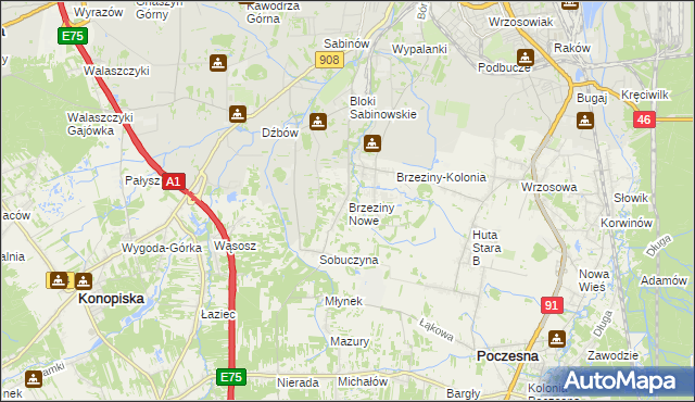 mapa Brzeziny Nowe, Brzeziny Nowe na mapie Targeo