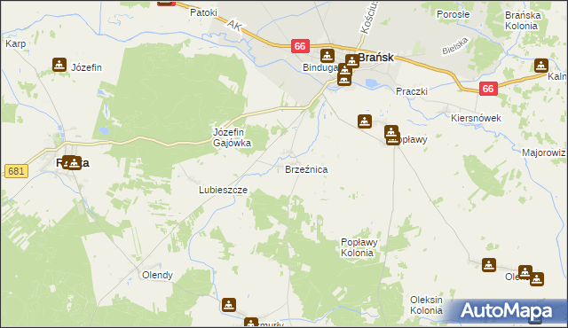 mapa Brzeźnica gmina Brańsk, Brzeźnica gmina Brańsk na mapie Targeo
