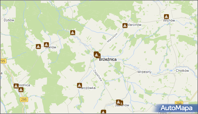 mapa Brzeźnica powiat żagański, Brzeźnica powiat żagański na mapie Targeo