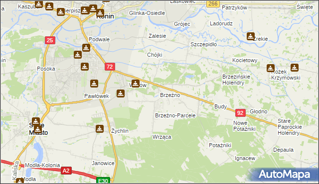 mapa Brzeźno gmina Krzymów, Brzeźno gmina Krzymów na mapie Targeo