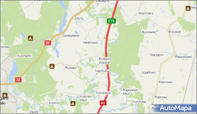 mapa Brzeźno Wielkie, Brzeźno Wielkie na mapie Targeo