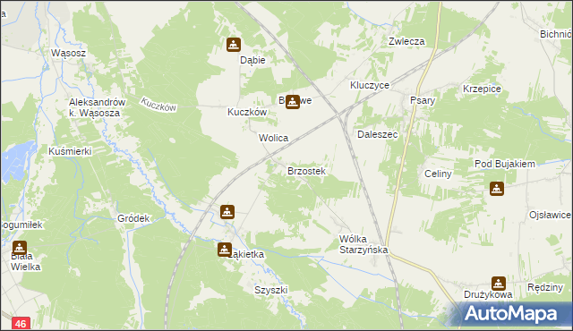 mapa Brzostek gmina Szczekociny, Brzostek gmina Szczekociny na mapie Targeo