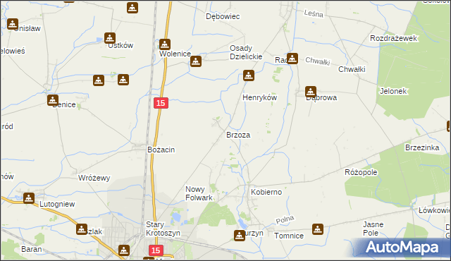 mapa Brzoza gmina Krotoszyn, Brzoza gmina Krotoszyn na mapie Targeo