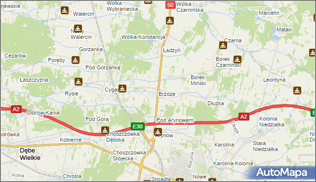 mapa Brzóze, Brzóze na mapie Targeo