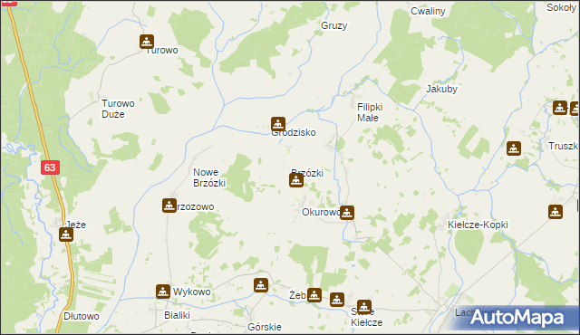 mapa Brzózki gmina Kolno, Brzózki gmina Kolno na mapie Targeo