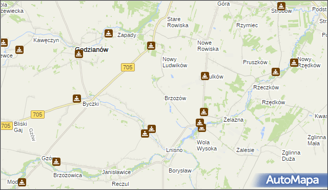 mapa Brzozów gmina Skierniewice, Brzozów gmina Skierniewice na mapie Targeo