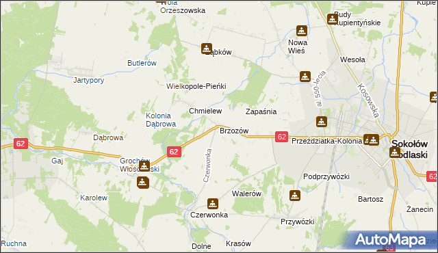 mapa Brzozów gmina Sokołów Podlaski, Brzozów gmina Sokołów Podlaski na mapie Targeo