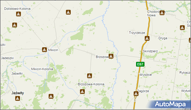 mapa Brzozowa gmina Jaświły, Brzozowa gmina Jaświły na mapie Targeo