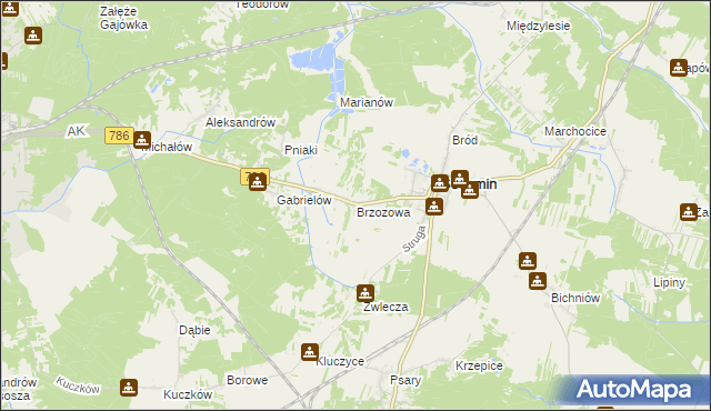 mapa Brzozowa gmina Secemin, Brzozowa gmina Secemin na mapie Targeo