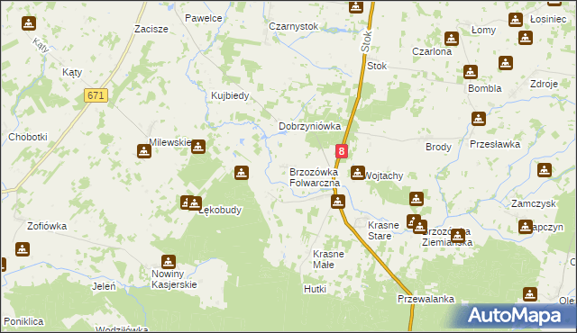 mapa Brzozówka Folwarczna, Brzozówka Folwarczna na mapie Targeo