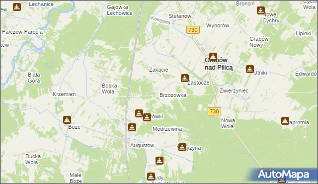 mapa Brzozówka gmina Grabów nad Pilicą, Brzozówka gmina Grabów nad Pilicą na mapie Targeo