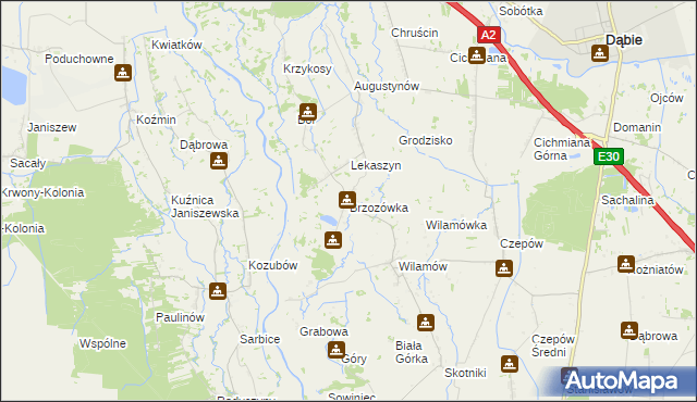 mapa Brzozówka gmina Uniejów, Brzozówka gmina Uniejów na mapie Targeo