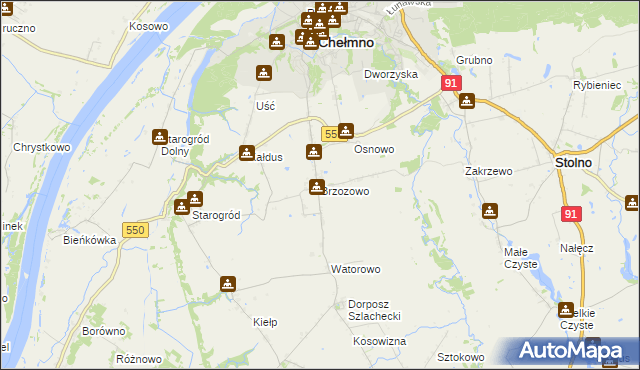 mapa Brzozowo gmina Kijewo Królewskie, Brzozowo gmina Kijewo Królewskie na mapie Targeo